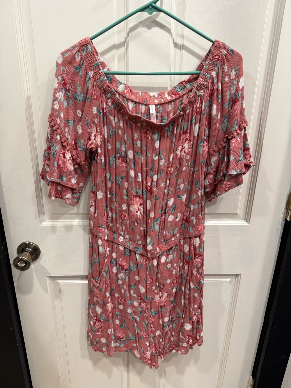 Xhilaration Dusty Rose Floral Midi Dress with Ruffle Sleeves